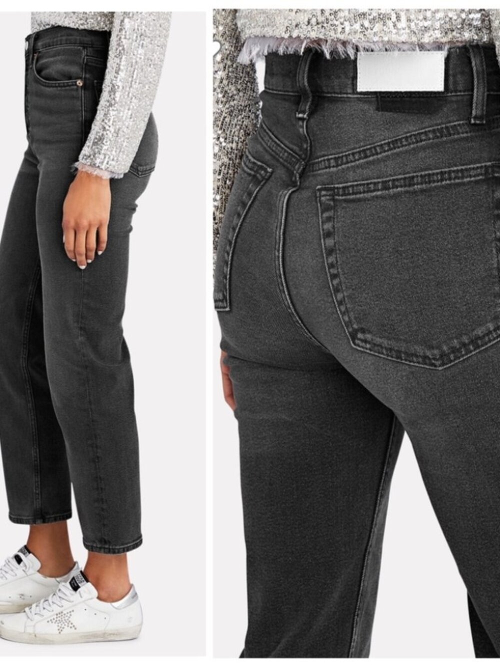 70s Ultra High Rise Stovepipe Re/Done Jeans - Black 24 - Picture 2 of 8